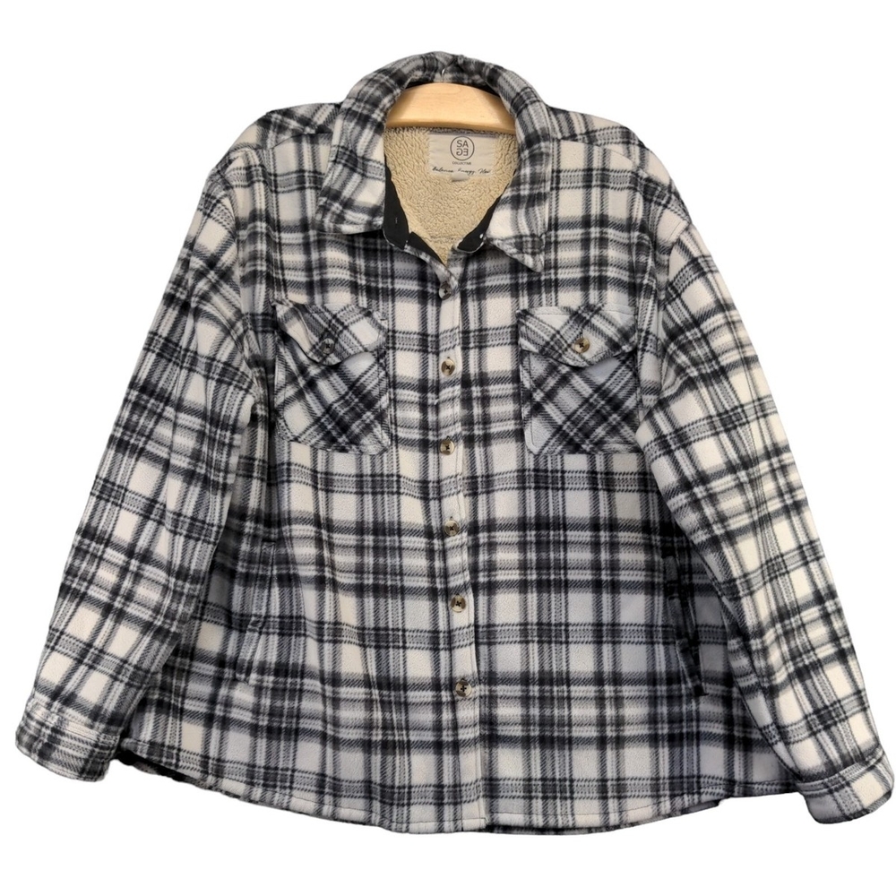 Sage Collective Plaid Black and White Teddy Jacket
